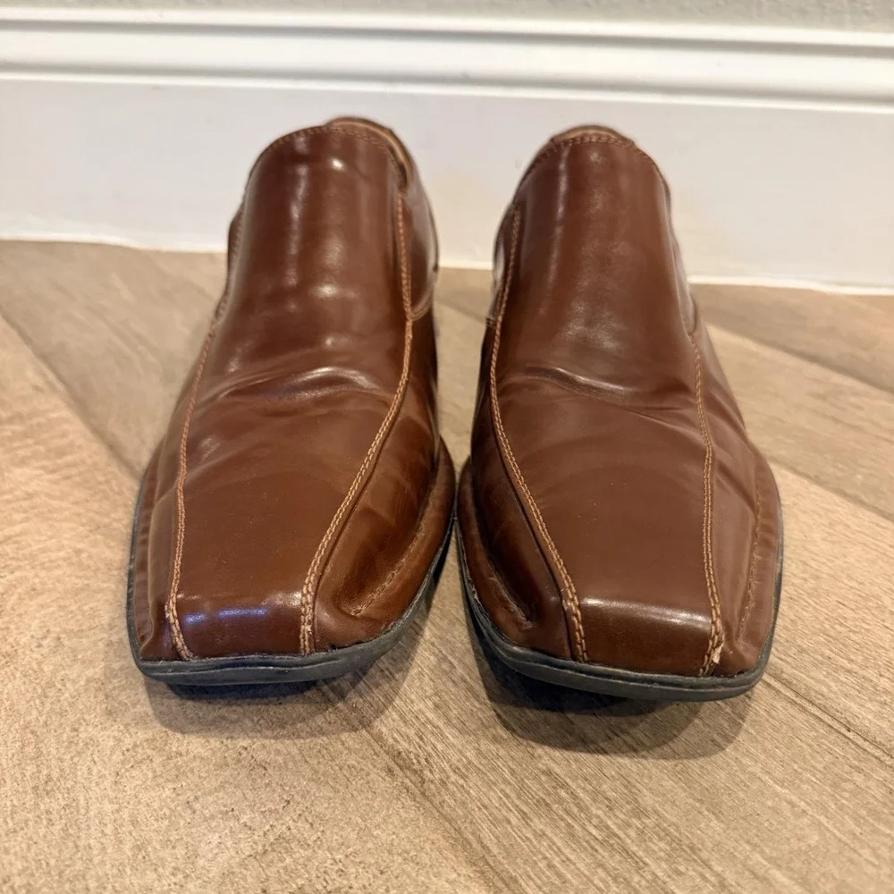 Bruno Marc Shoes Mens Size 11 Brown Faux Leather Slip On Oxfords Square Toe